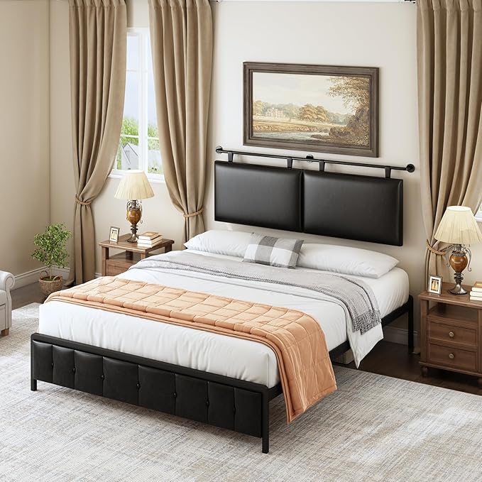 Queen Size Headboards Wall Mounted Bed Headboard with Only Black Hanging Head Boards, Industrial Pipe for Bedroom (Black, Queen)