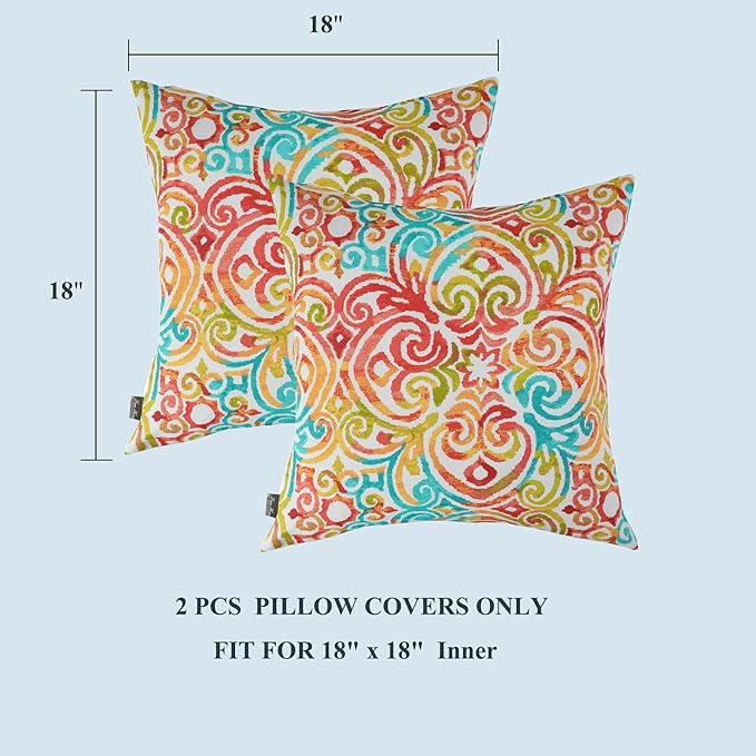 FUNHOME Outdoor Pillow Covers ONLY, No Insert! Pack of 2 Square Throw Pillow Covers, Decorative Water-Repellent Modern Cushion Cases for Sofa Patio Couch Decoration 18 x 18 Inch-Corinthian Dapple