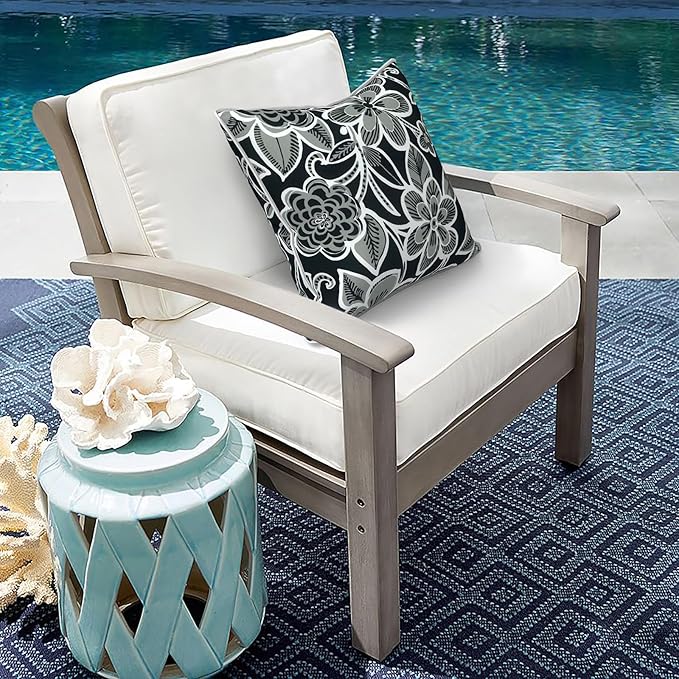 Outdoor Throw Pillow Covers Pack of 2, Decorative Water Repellent Square Pillow Cases 18x18 Inch, Patio Pillowcases for Home Patio Furniture Use, Flower Black