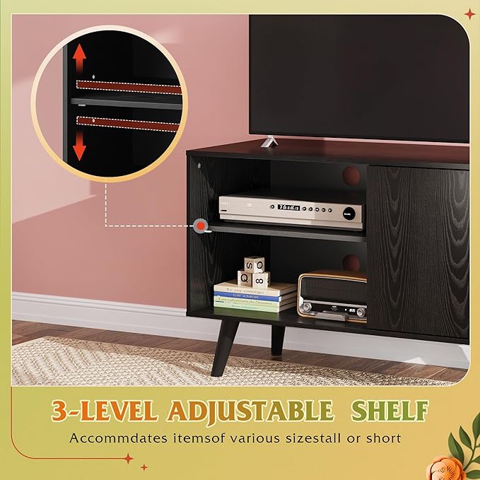 WLIVE TV Stand for 40 Inch TVs, Small Entertainment Center with Storage Cabinet, Mid-Century Modern TV Stands for Living Room and Bedroom, 32" TV Console, Black