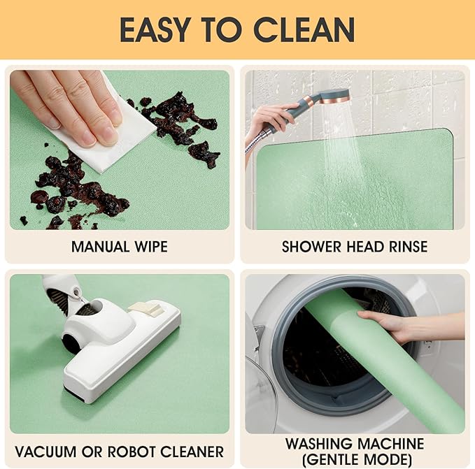 Ultra Thin Non-Slip Bath Mat Fit Under Door, Upgrade Backing Non Slip Bath Mat, Quick Dry Ultra Absorbent Bathroom Rugs, Machine Washable Bath Mats for Bathroom, Bathtub & Kitchen, Sage Green, 36"x24"