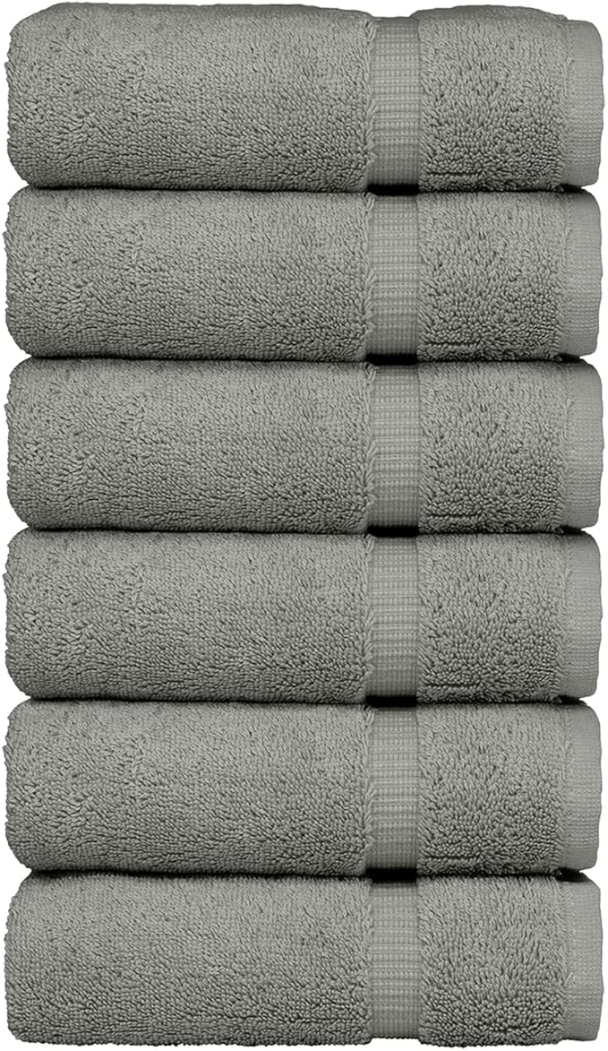 Luxury Hotel & Spa Collection, Quick Dry 100% Turkish Cotton 700 GSM, Eco Friendly Towel, for Bathroom, Gymand Kitchen Dobby Border Soft Hand Towel Set 16 X 30, Gray, Hand Towels - Set of 6