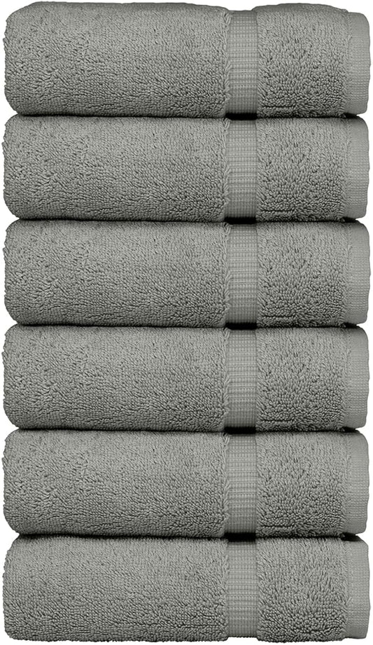 Luxury Hotel & Spa Collection, Quick Dry 100% Turkish Cotton 700 GSM, Eco Friendly Towel, for Bathroom, Gymand Kitchen Dobby Border Soft Hand Towel Set 16 X 30, Gray, Hand Towels - Set of 6
