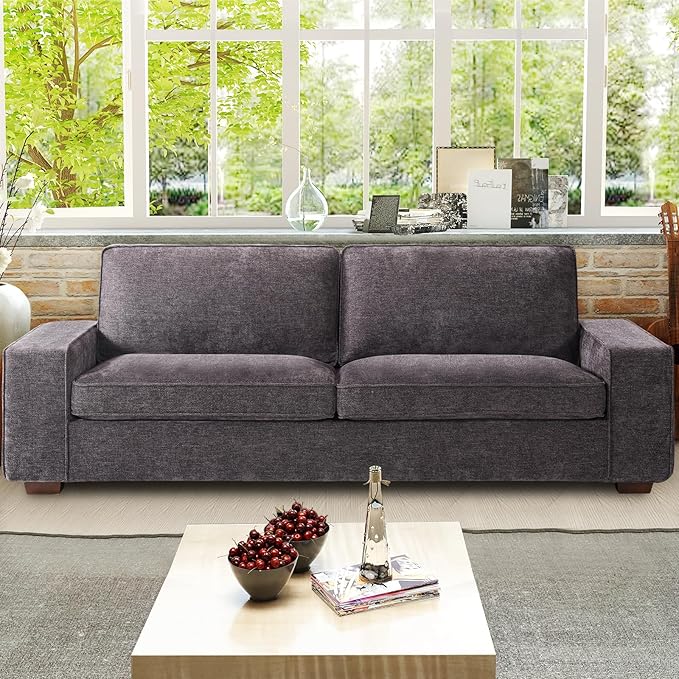 EASELAND 89" Modern Sofa Couch for Living Room, Chenille Sofa with Wide Armrest,3 Seater Deep Seat Loveseat with Removable Cover Easy to Install(Dark Grey)