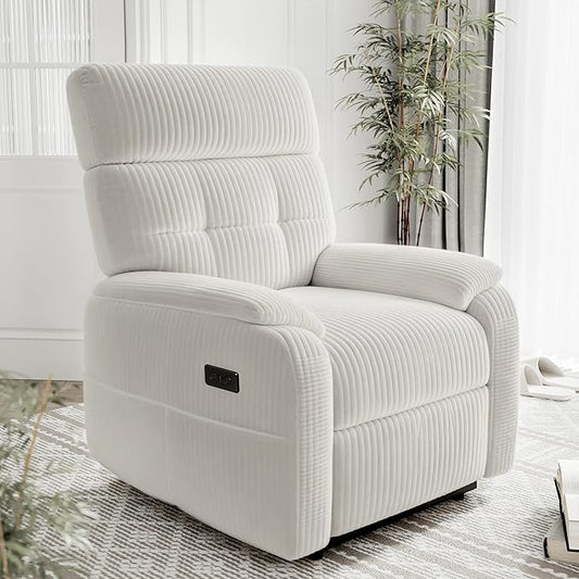 Claiks Zero Gravity Recliner Chair, Oversized Reclining Chair for Adults, Adjustable Electric Reclining Sofa Lounge with USB&Type-C Ports, Side Pocket, for Living Room, Corduroy, White