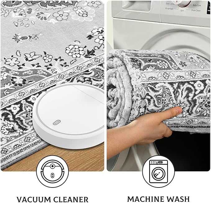 8x10 Area Rug for Living Room, Modern Washable Rug Non Slip Low Pile Large Area Rugs for Living Room, Bedroom, Farmhouse, Dining Room, Grey