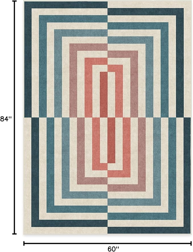 RUGGABLE x Jonathan Adler Washable Modern Area Rug – Op Art Teal 5x7, Stain-Resistant, Non-Slip – Medium Machine Washable Rugs for Living Room, Bedroom, Hallway, Entryway & Office–with Standard Pad