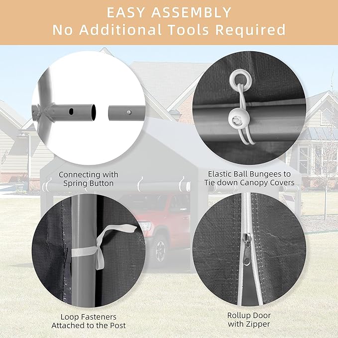 JY QAQA Carport, 10x20 FT Heavy Duty Carport Reinforced Steel Poles with Removable Sidewalls & Doors,Roll-up Windows Car Canopy with Sandbags and All-Season Tarp for Car Boat Truck Motorcycle