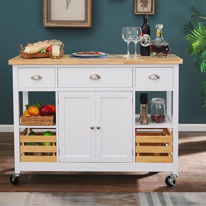 PHI VILLA Kitchen Island Cart on Wheels - Rolling Kitchen Table with Storage