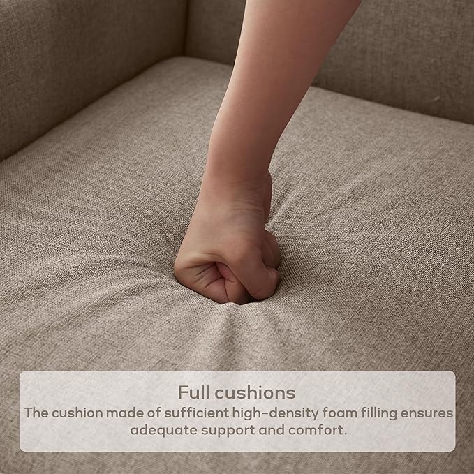 High Back Living Room Chairs, Fabric Accent Chair, Comfy Upholstered Armchair with Wooden Legs for Living Room, Bedroom, Apartment (2, Brown)