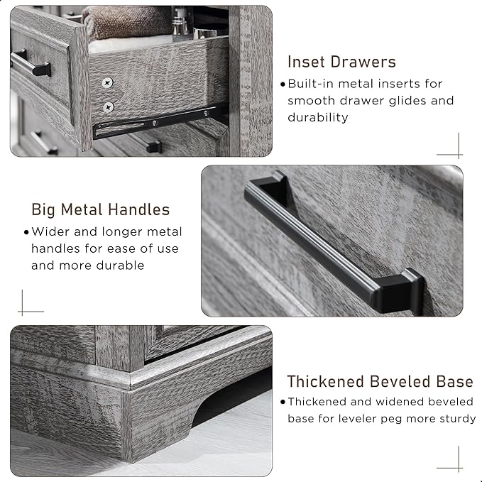 7 Drawer Dresser, Farmhouse Chest of Drawers for Bedroom, 52" Wide Dresser TV Stand with Large Metal Handles, Wood Drawer Organizer for Living Room, Hallway - Grey