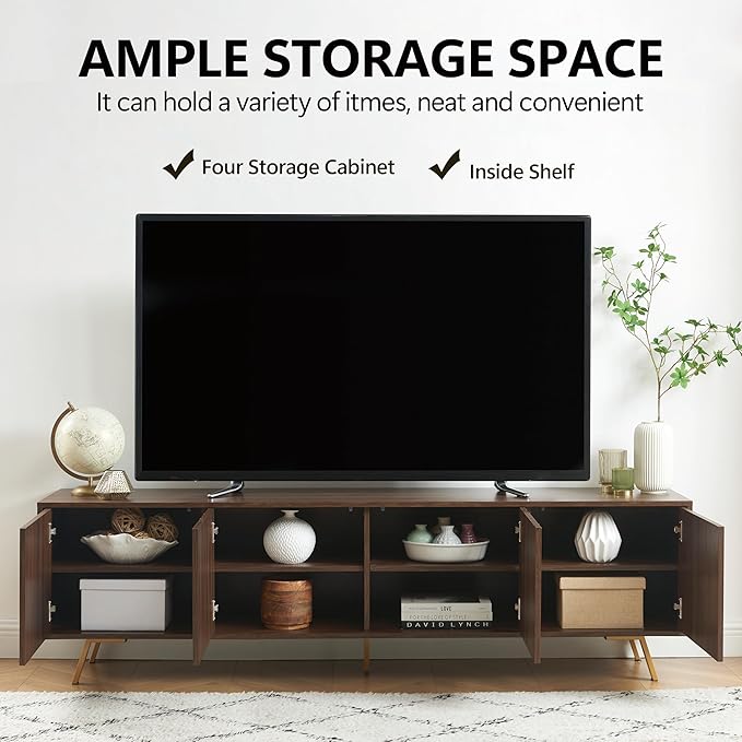 75" Modern TV Stand for TV, Wood Entertainment Center with Storage Cabinet, Media TV Console for Living Room and Bedroom, Dark Walnut