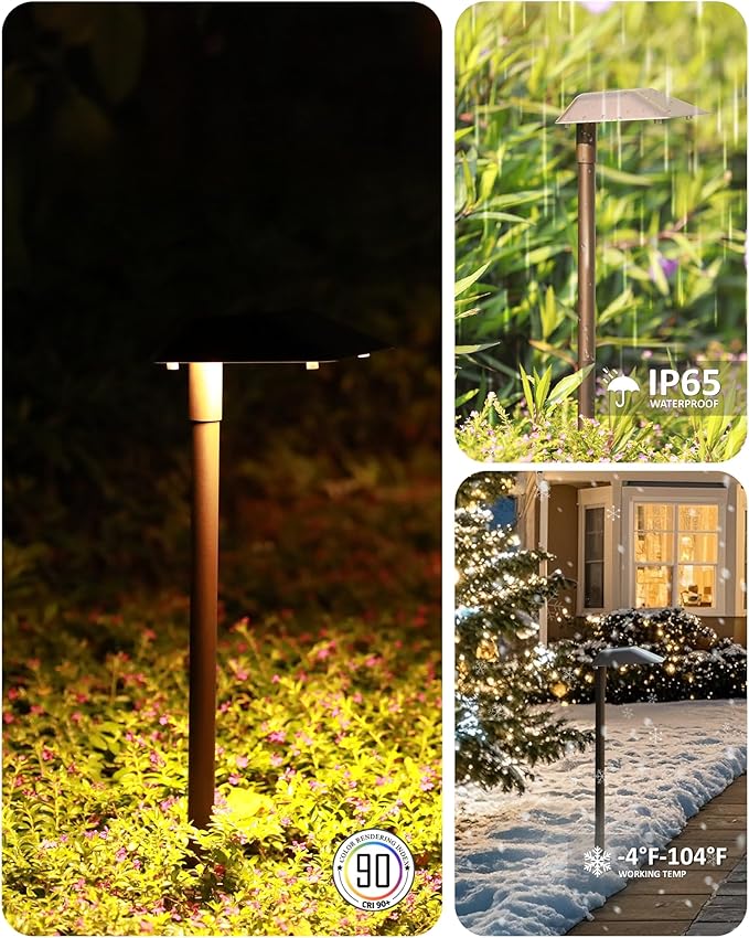 Landscape Path Lights Low Voltage, 2PK Bronze, Work with Replaceable 5W 3000K LED G4 Bulb and Connectors, 12V Wired Landscape Lighting for Outdoor Pathway Driveway Garden, Aluminum