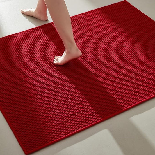 Large Bathroom Rugs Non Slip Washable Bath Rugs Super Absorbent Bathroom Rug Thin Quick Dry Low Pile Bath Mats, Red 36"x48"