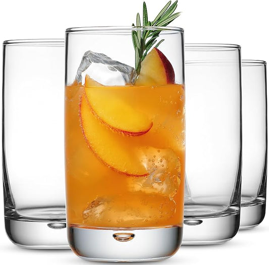 Set of 4 Highball Glasses 16 Oz Collins Cocktail Drinking Glass Cups, Bubble Base Glassware for Water, Juice, Cocktails, Beer Pint Glasses, Modern Basic Tumblers.
