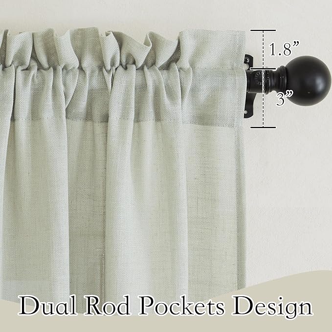 RYB HOME Sage Linen Curtains 63 Inch Length for Bedroom 2 Panels Light Filtering Privacy Semi Sheer Curtains for Kids Room Livingroom Rod Pocket Window Panels Country Farmhouse 52x63 Long