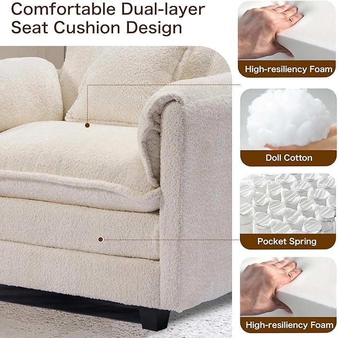 SweetGO corporation 42'' Plush Chaise Lounge Chair Indoor Single Sofa Accent Chair with Ottoman for Living Room/Bedroom, Modern Couch for Reading