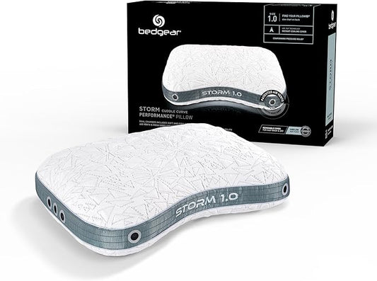 Bedgear Storm Cuddle Curve Performance Pillow - Size 1.0 - Cooling Bed Pillow for Side Sleepers - Medium Firmness- Washable and Removable Cover - 20" W x 26" L