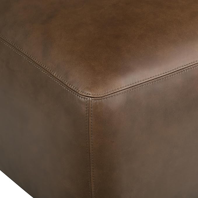 POLY & BARK Denver Leather Ottoman in Cocoa Brown