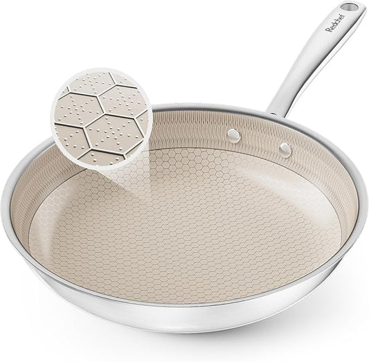 Redchef Non Stick Frying Pans, Hybrid 10 Inch Ceramic Frying Pan, Tri-Ply Stainless Steel Skillet, Non Toxic, PFAS PFOA & PTFE Free, Dishwasher & Oven Safe, Compatible with All Cooktops