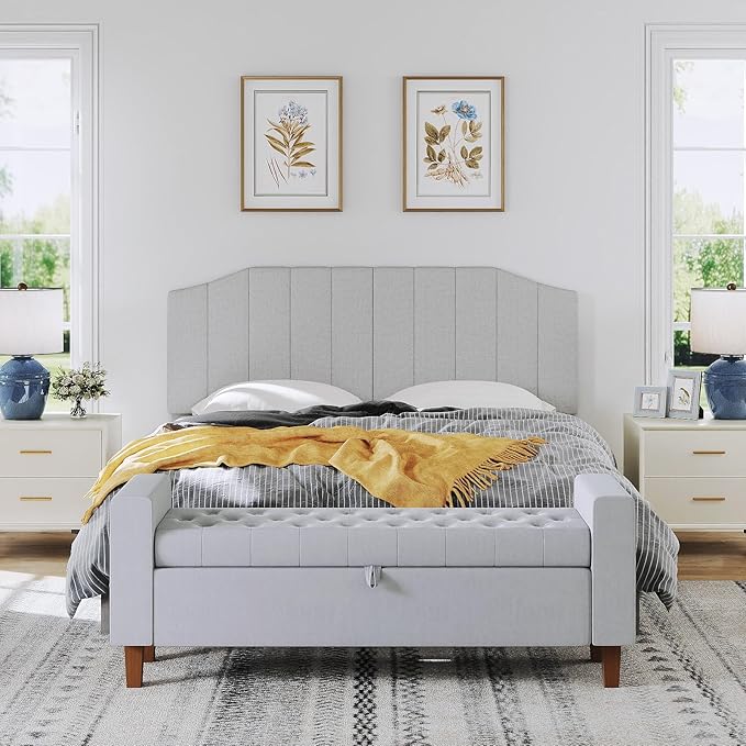 King Size Headboard Only, Linen Upholstered Headboard King/California King Size Wall Mount and Bed Frame Mount, Featuring High-Density Sponge Padding Easy Assembly Comfort Style-Linen Gray