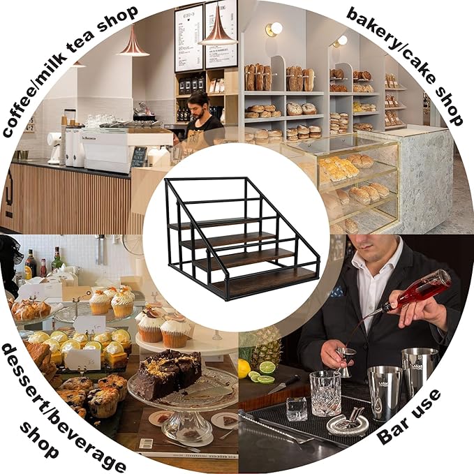 Coffee Syrup Rack Organizer,Liquor Bottle Display Shelf,Water cup display stand,Spice Rack Kitchen Cabinet Organizer,Rustic Brown,2 Packs 4 Tier 16 Bottle Coffee Syrup Holder