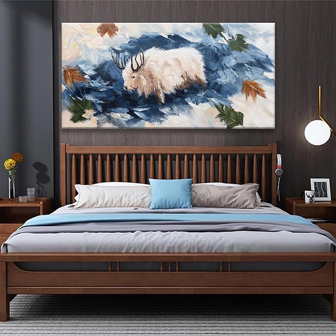 Tsomzxng Abstract Wall Art Living Room White Cow Dark Blue Poster Gothic Animal Abstract Wall Decor Prints Wildlife Animal Canvas Wall Art Decor Artwork Painting Picture For Bedroom Office 29x58 Inch