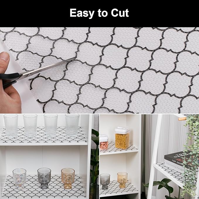 Cooyes Shelf Liner, Non Adhesive Drawer and Cabinet Liner, EVA Washable Oil-Proof Shelf Paper for Kitchen Cabinets, Refrigerator, Storage, Desks with Modern Pattern