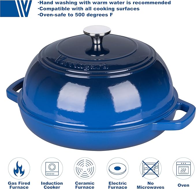 Enameled Cast Iron Dutch Oven Pot with Lid, Bread Oven for Sourdough Bread Baking, Dutch Ovens with Bread Proofing Basket& Baking Supplies Set, 6 Quart, Blue
