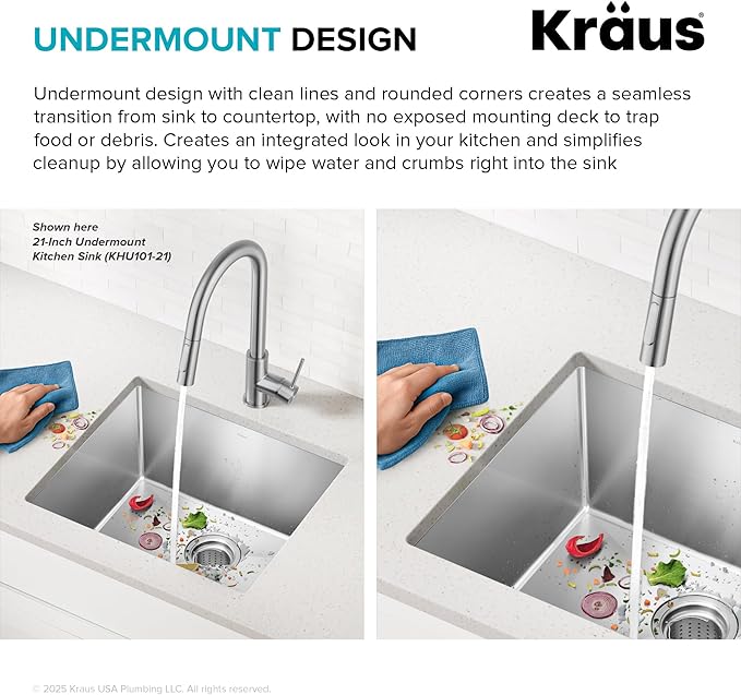 Kraus KHU111-25 Standart PRO 16 Gauge Undermount Single Bowl Stainless Steel Kitchen Sink, 25 Inch
