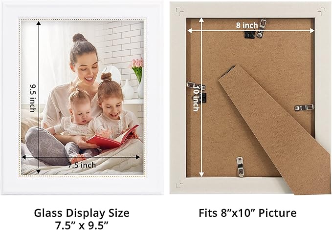 GraduationMall 8x10 Picture Frames, Real Glass, Display Photos for Wall or Tabletop, White with Gold Beads, 2-Pack