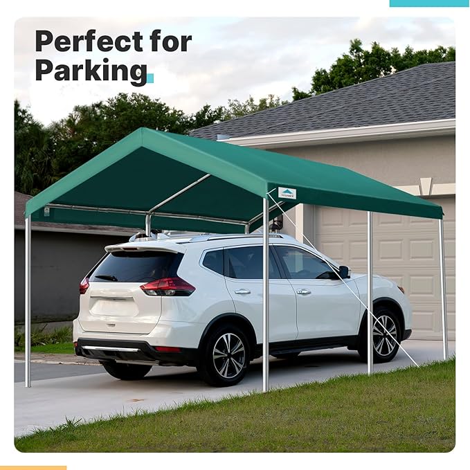 ADVANCE OUTDOOR 10x15 ft Heavy Duty Carport Potable Car Canopy Garage Party Tent Boat Shelter, Adjustable Height from 9.5 ft to 11 ft, Green