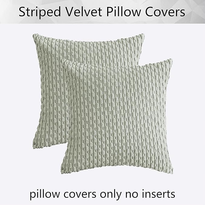 Kevin Textile Pack of 2 Corduroy Decorative Throw Pillow Covers 24x24 Inch Soft Boho Striped Pillow Covers Modern Farmhouse Home Decor for Spring Sofa Living Room Couch Bed Light Green