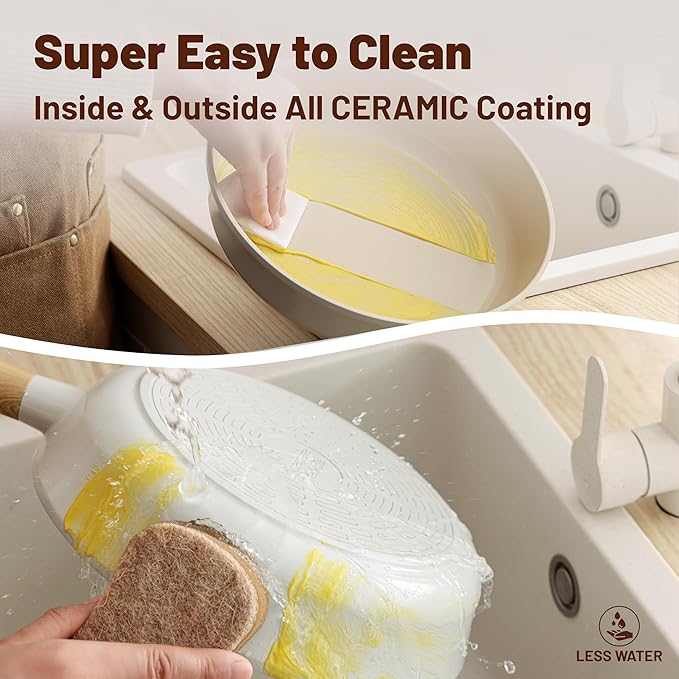 SENSARTE Ceramic Nonstick Cookware Set, Non-toxic Healthy Pots and Pans Set Ceramic Coated Kithchen Cooking Set, Free of Intentionally Added PFAS/PTFE, Dishwasher&Oven Safe Induction Compatible, 13pcs