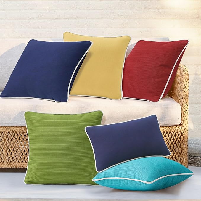 Decorative Outdoor Water Repellent Throw Pillows with Inserts, Set of 4, 18" x18" Pillows for Patio, Backyard, Bed, Couch, and Patio Furniture, Yellow