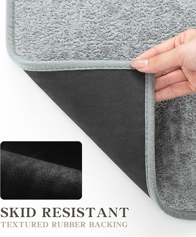 chakme Bathroom Rug Sets 5 Piece, Ultra Thin Bath Mat Quick Dry Bath Mat Set, Absorbent Bath Mat for Bathroom Non Slip Machine Washable, (Light Grey, 5 Piece)