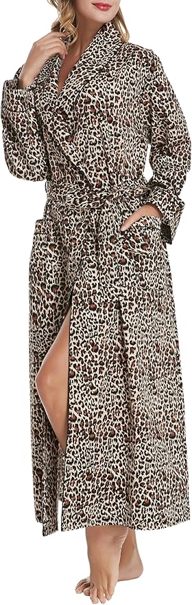 Lavenderi Women’s 100% Cotton Long Kimono Lounge Bathrobe Robe, Ladies Loungewear for Spa