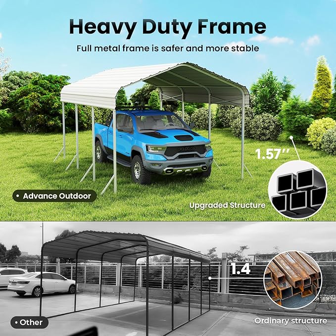 10x15 Carport, Heavy Duty Metal Car Port, All-Weather Protection, Easy Assembly for Cars, Trucks, Boats, Tractors, and Outdoor Storage