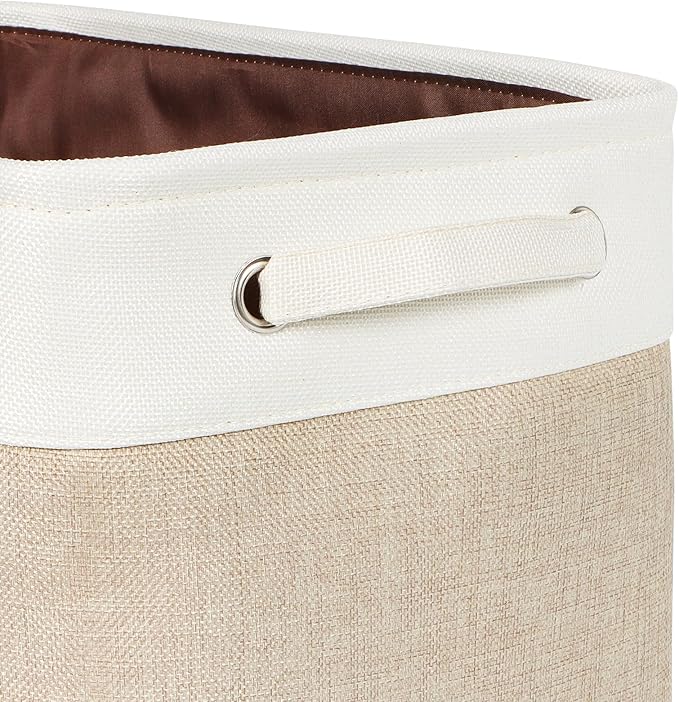 Kntiwiwo Foldable Storage Bins 15" x 10" x 9.5" Fabric Storage Basket Cube with Handles Large Linen Closet Organizer Bins for Organizing Shelf Home,Set of 3, Beige