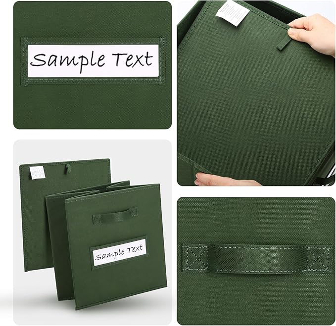 artsdi 11x11 storage cube bins (Set of 10) Foldable Fabric storage cubes with 10 Labels Window Cards & a Pen,11 inch cube storage bin,Closet Organizers for Shelves,Cubby Organizer Boxes,Dark Green