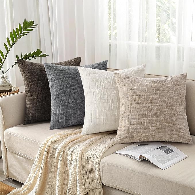 decorUhome Dark Grey Chenille Throw Pillow Covers 20x20 Set of 2 Thick Textured Slubby Couch Pillow Covers Farmhouse Accent Modern Neutral Decorative Pillow Cases for Bed Sofa Living Room