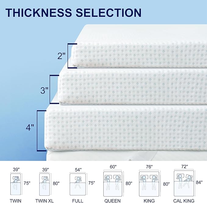 Subrtex 2 Inch Mattress Topper Cover (Only Cover) Mattress Topper Protector Bedding Rayon Made from Bamboo Removable Mattress Encasement with Zippers, Twin