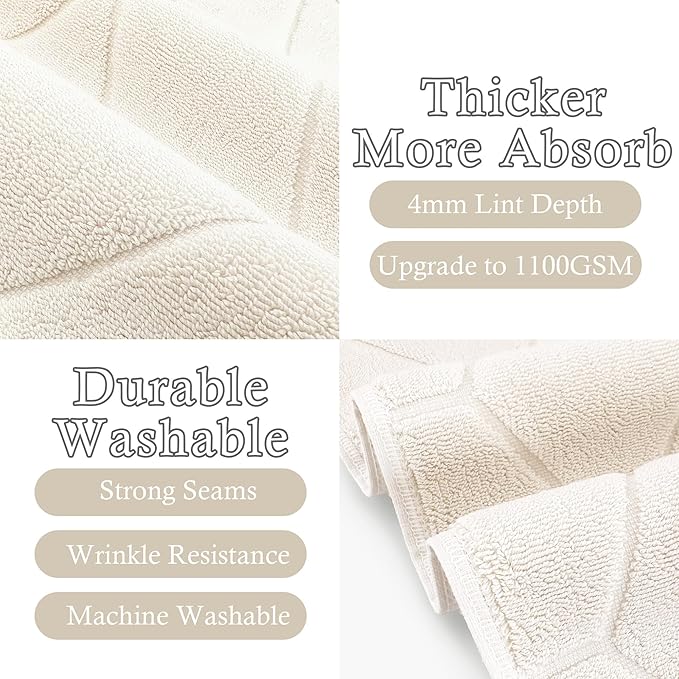 VOOVA & MOVAS Hotel Cotton Bath Mats Set [Not Bathroom Rug] - 2 Pack | 19"x30" | Thick 1100GSM | Washable & Absorbent, Soft Floor Towel - Beige Terry Cloth Bath Mat, Cream Foot Towels for Bathroom