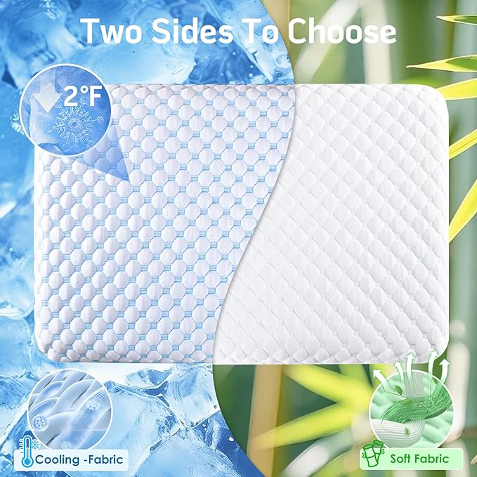 Flat Pillow for Stomach and Back Sleepers, Ultra Thin Pillow for Sleeping, Cooling Gel Slim Stomach Sleeping Pillows for Shoulder Neck Pain Relief, Low Profile Memory Foam Pillows 2.75-inches