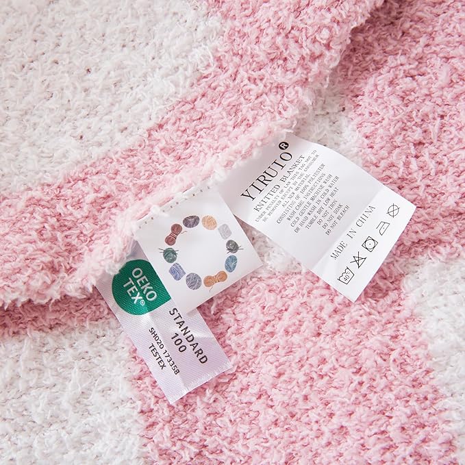 YIRUIO Throw Blanket Checkered Chessboard Fluffy Fuzzy Warmer Comfort Reversible Super Soft Cozy for Home Decor Bed Couch Sofa Living Room (Pink, 51''x63'')