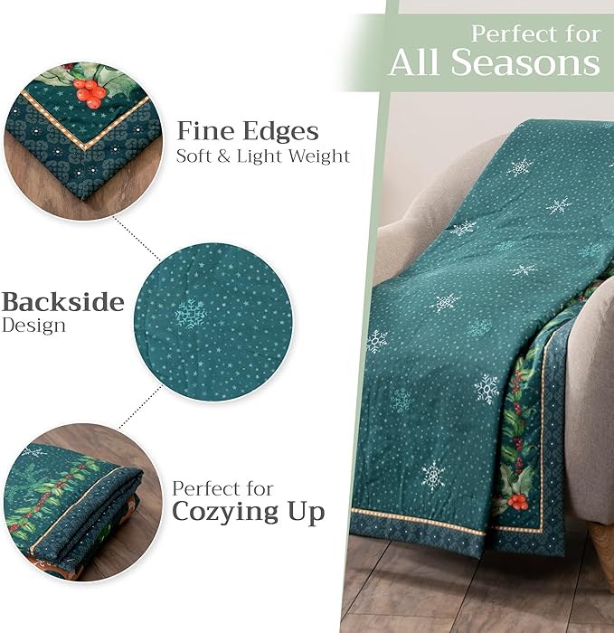 Maison d' Hermine Throw Blanket for Couch Lightweight Soft Warm Breathable Cotton Throw Blankets for Bed Girls Boys Women Men Gifts Sofa Travel Living Room Chair Bedding (50"x60", Hygge Christmas)