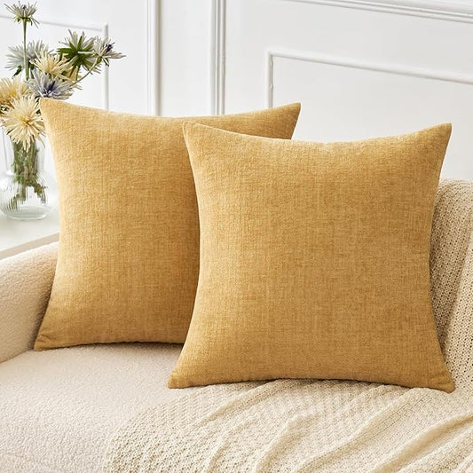 MIULEE Pack of 2 Couch Throw Pillow Covers 16x16 Inch Soft Gold Chenille Pillow Covers for Sofa Living Room Solid Dyed Pillow Cases