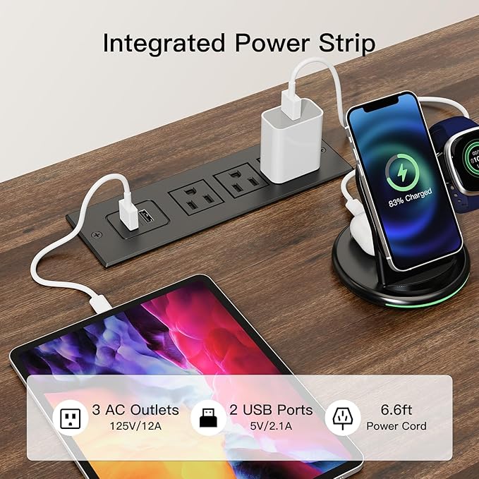 Marsail Modern Farmhouse TV Stand, Entertainment Center with Storage Cabinets, Adjustable Shelves and Power Outlets for Televisions up to 80 Inch, TV Console Table for Living Room, Brown