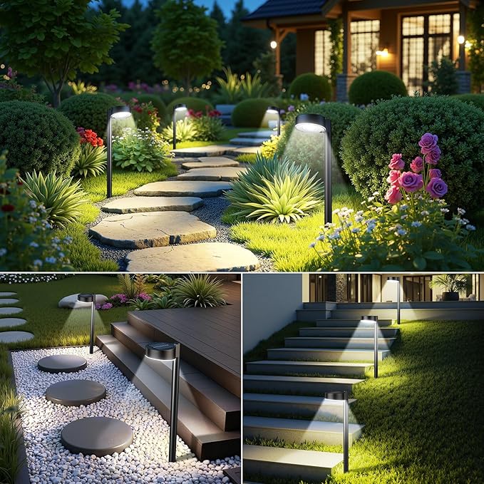8 Pack Solar Pathway Lights Outdoor, 12 Brighter LED Solar Lights Outdoor Waterproof, Up to 12 Hrs Modern Path Light for Yard Garden Walkway Driveway Lawn, Cool White