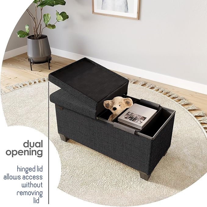 STORAGEBUD Storage Ottoman Bench with Bins, 30-in Storage Bench for Bedroom End of Bed, Folding Foot Rest Ottoman for Living Room Max 660lbs, Fabric Ottomans, Black